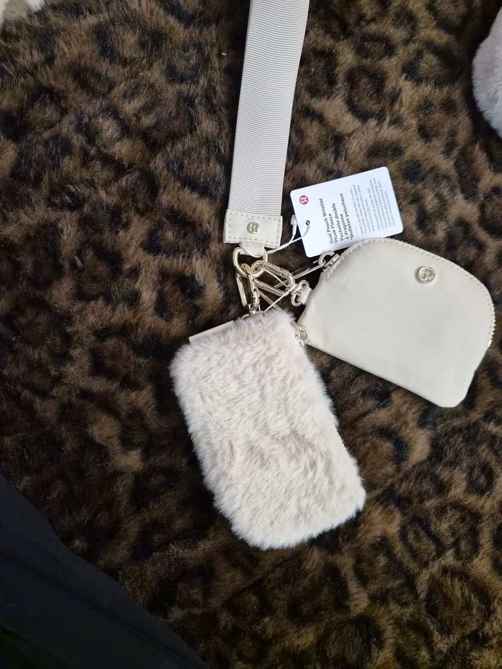lululemon athletica Cream Plush Dual Pouch Wristlet with Gold Hardware